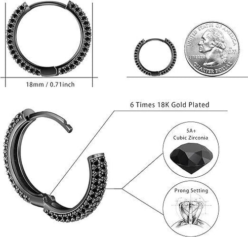 Fully Iced Rhodium Plated Pave 3D Black CZ Honey Comb Men & Women Hoop Earring